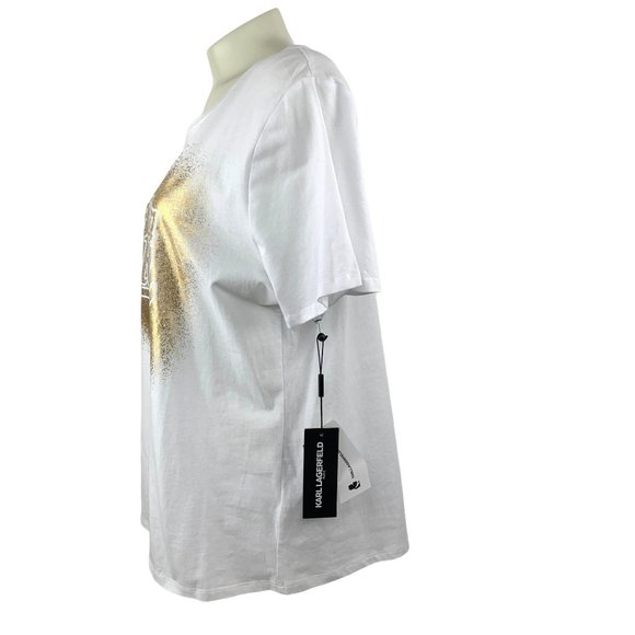 Karl Lagerfeld #TeamKarl T Shirt Gold Metallic Logo Women’s Choose Size New - Picture 8 of 10
